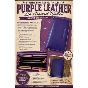 Roger Ximenez Wallet Checkbook  Genuine Leather Purple NEW Zipper Clutch